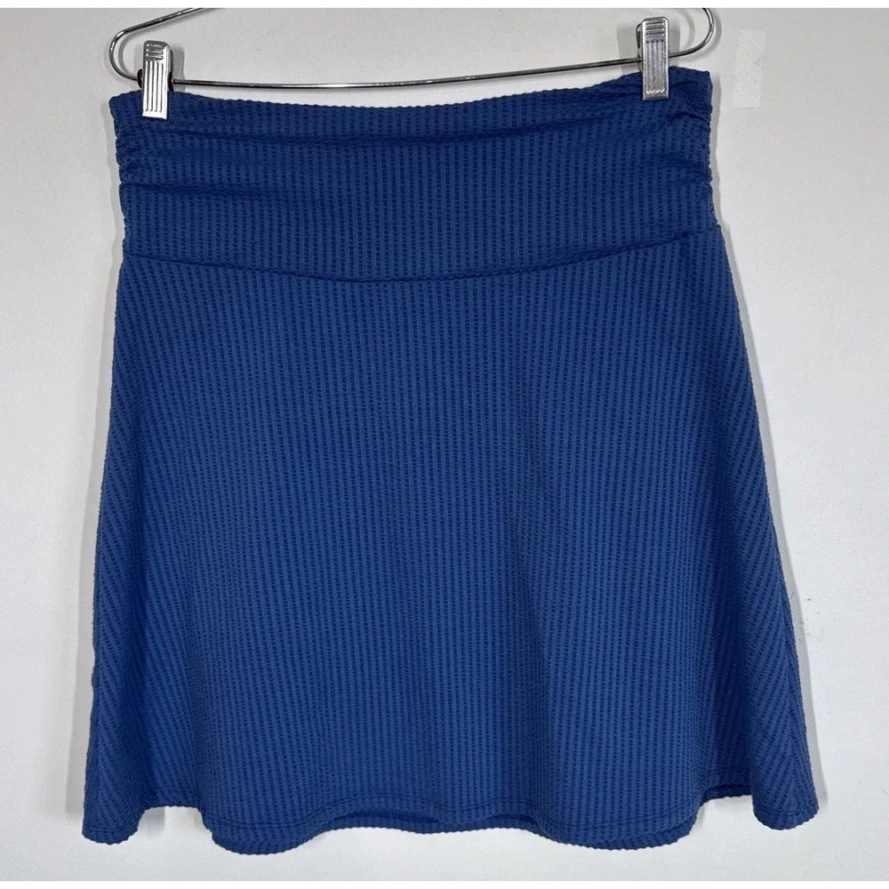 Toad & Co Chaka Skirt Blue Ribbed Knit A-Line Pull On Size L Travel Boho Casual - Picture 1 of 10